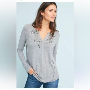 Anthropologie Akemi + Kin Long Sleeve Henley Top - Beige - Size Small